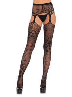 floral-lace-stockings-with-attached-waist-garterbelt-black-one-size-img1