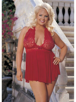 stretch-mesh-and-lace-babydoll-with-bow-red-queen-size-img1